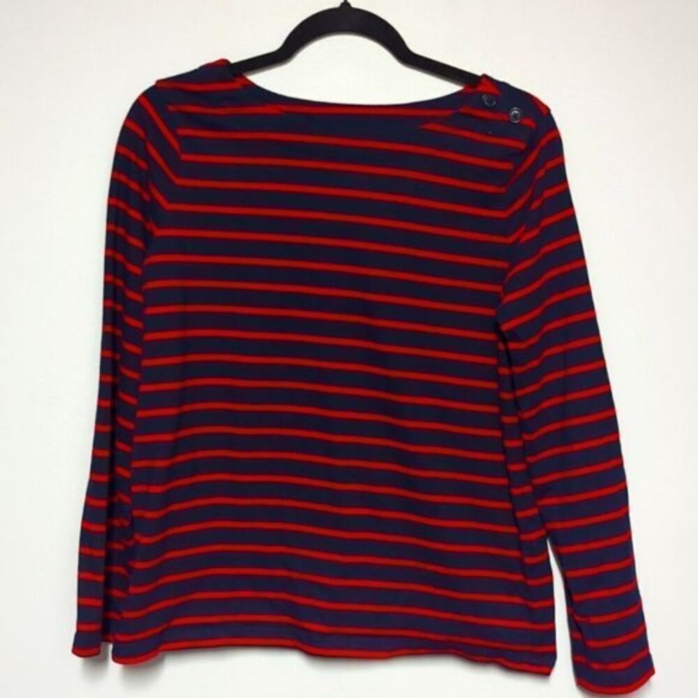 Banana Republic Factory Blue and Red Striped Long Sleeve Blouse